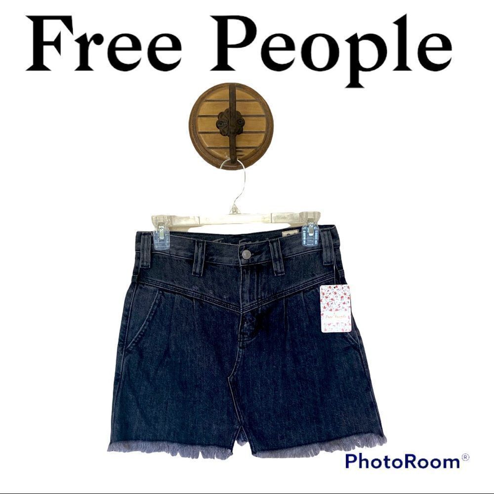 People Pleated Raw Hem Denim Skirt NWT